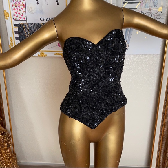 Adrianna Papell Tops - Adrianna Papell  Silk Sequin Bustier Top